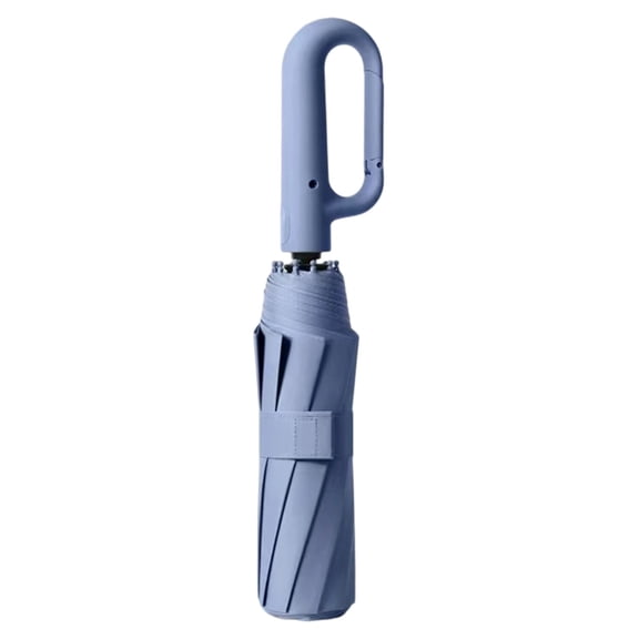Umbrella Automatic Folding Windproof with Ring Buckle Carabiner Handle UPF 50+ Sun Protection Compact Portable Reflective Strip Travel Umbrella for Rain and Outdoor Use(Automatic-Blue-106x69cm)