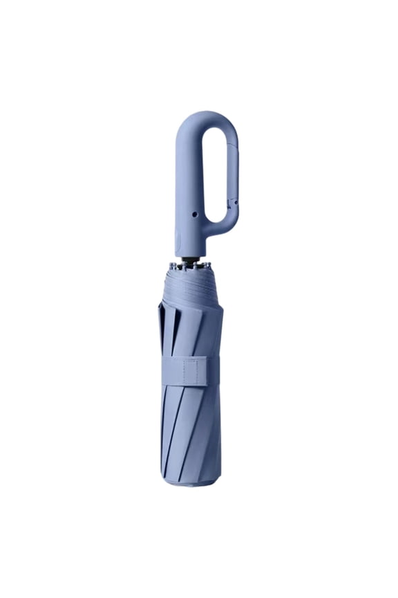 Umbrella Automatic Folding Windproof with Ring Buckle Carabiner Handle UPF 50+ Sun Protection Compact Portable Reflective Strip Travel Umbrella for Rain and Outdoor Use(Automatic-Blue-106x69cm)