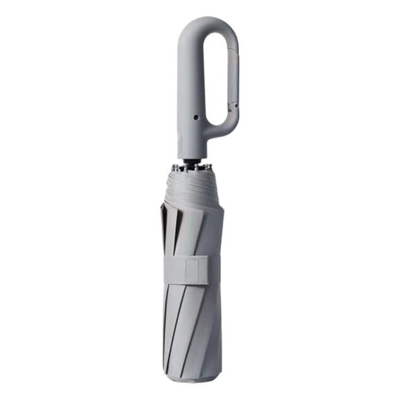 Umbrella Automatic Folding Windproof with Ring Buckle Carabiner Handle UPF 50+ Sun Protection Compact Portable Reflective Strip Travel Umbrella for Rain and Outdoor Use(Automatic-Grey-106x69cm)