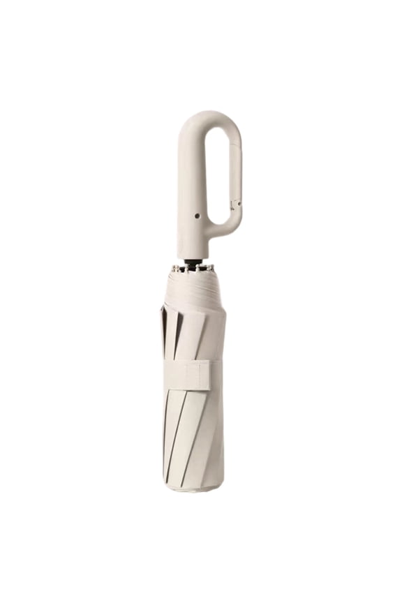 Umbrella Automatic Folding Windproof with Ring Buckle Carabiner Handle UPF 50+ Sun Protection Compact Portable Reflective Strip Travel Umbrella for Rain and Outdoor Use(Automatic-Beige-106x69cm)