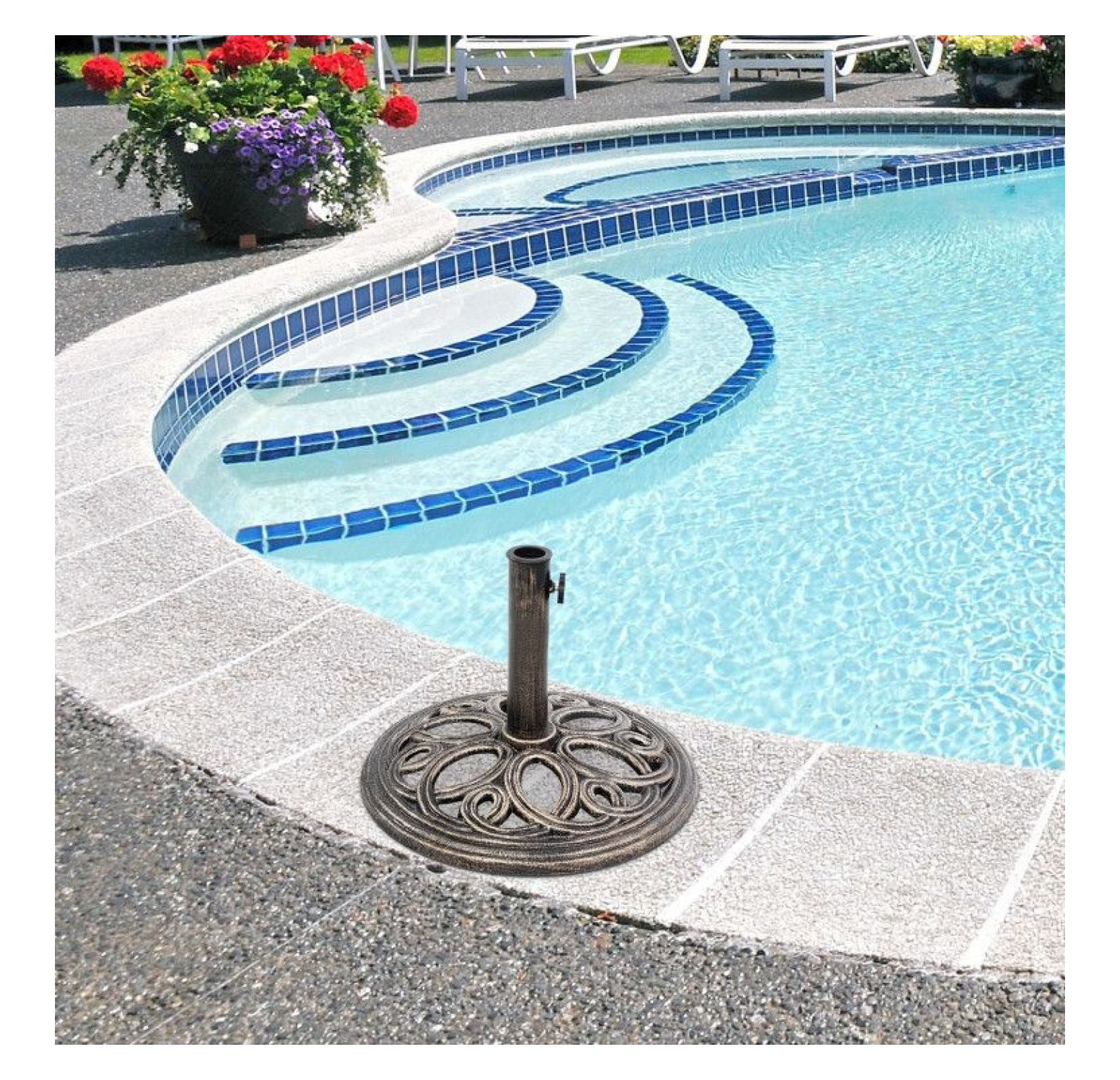 Umbrella Base, 17.75 Inch Round Bronze Patio Umbrella Stand - 23.6 lbs Heavy Duty Cast Iron Base for Garden, Backyard, Poolside
