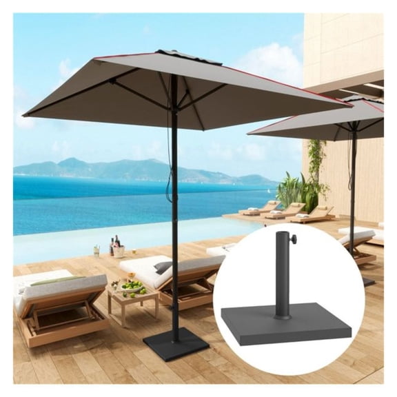 Umbrella Base, 32 lbs Outdoor Parasol Stand - Black HDPE Concrete Base for 7ft Patio Umbrellas, 1.5/1.9" Pole Diameter, Wood Grain Finish
