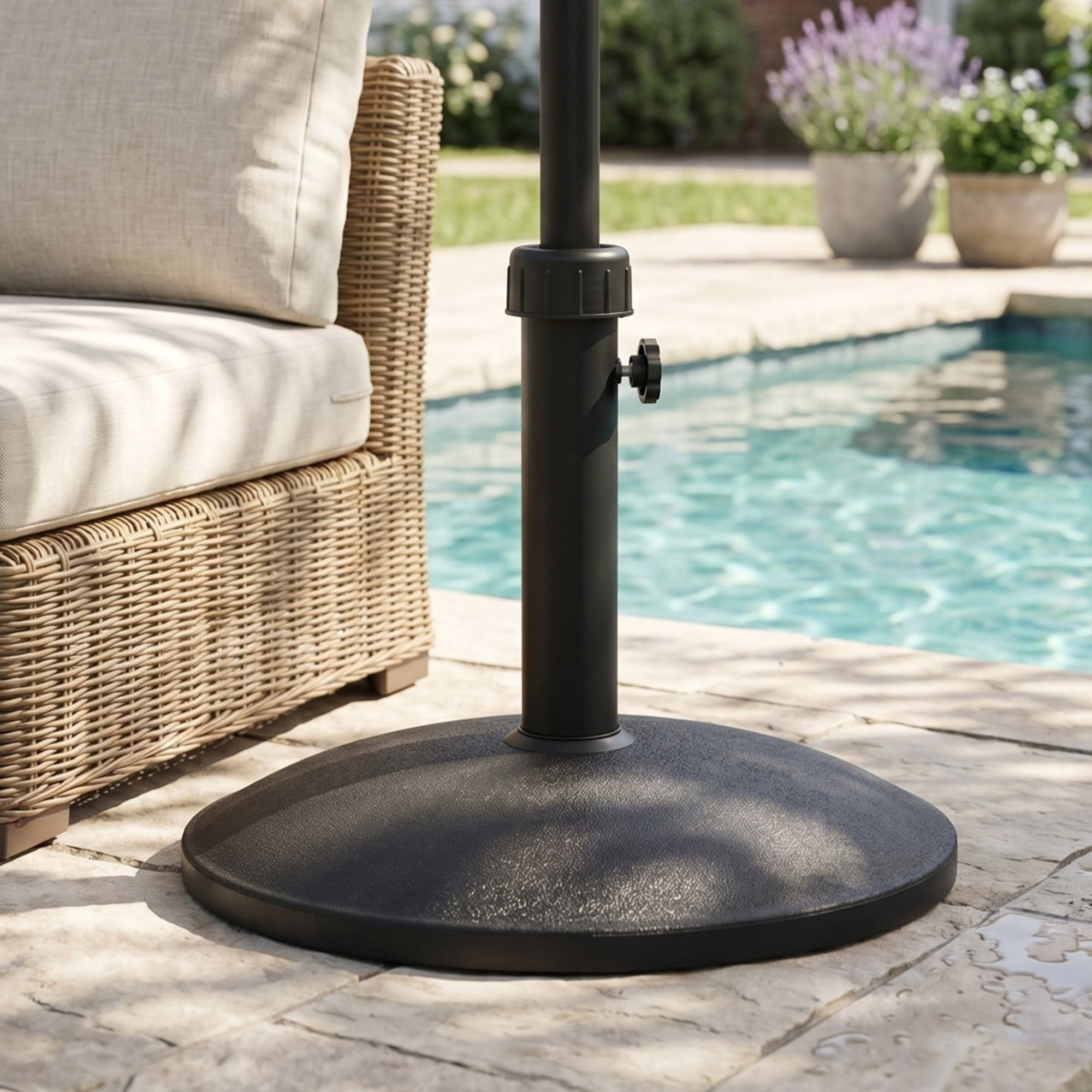 Umbrella Base 35 Pound Round with Concrete Fill and Resin Shell, Patio Umbrella Stand and Outdoor Shade Base, Black