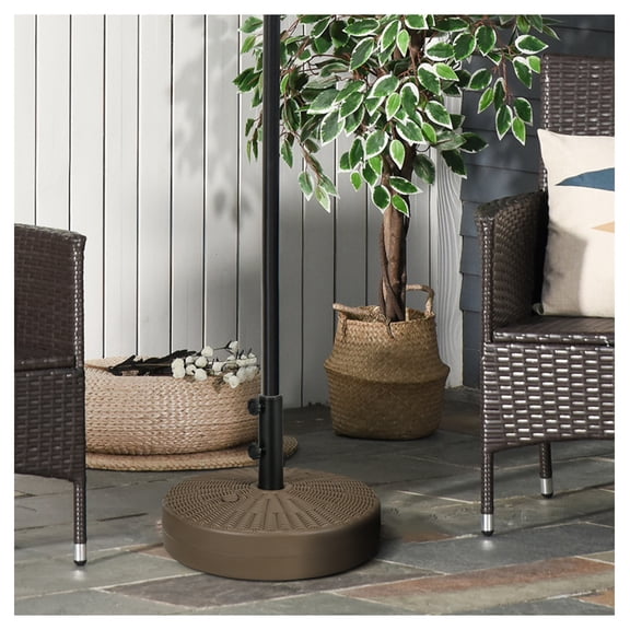 Umbrella Base Outdoor, 20" Round Fillable Patio Umbrella Stand for 1.5-2" Poles, Heavy Duty HDPE Plastic Base for Lawn, Deck, Brown