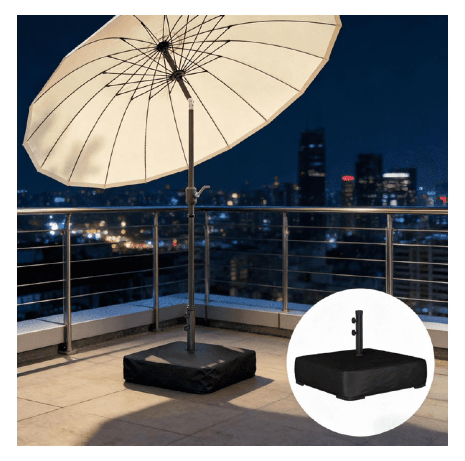 Umbrella Base Outdoor, 30.7 Inch Heavy Duty Steel Patio Umbrella Stand, Black Powder Coated Metal Frame, Fits 1.89" Pole, Sand or Water Filled for Stability