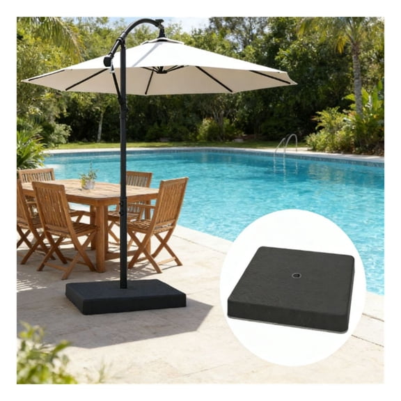 Umbrella Base - Outdoor Patio Stand, Heavy Duty 35" Square Replacement Weight Plates, Black Polyester with PP Shell, Garden Parasol Base (Base Only)