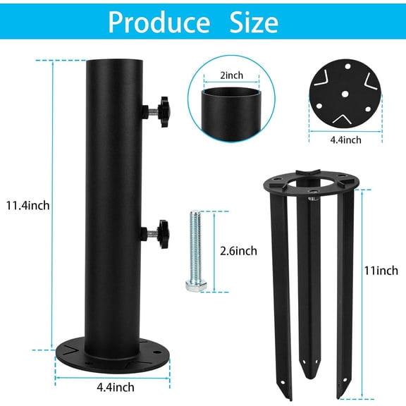Umbrella Base Stands Multifunctional Outdoor Umbrella Holder, In Ground Umbrella Base with Ground Spike Fixing, Deck Umbrella Mount for Lawns, Granite, Concrete, Deck, Many Ways Installation