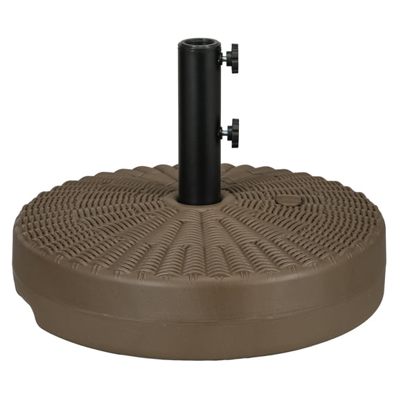 Umbrella Base for Patio, 20 Round Fillable Stand for 1.5-2 Poles, Outdoor Lawn Deck Base, Heavy Duty 48/64lbs, Brown Rattan Style