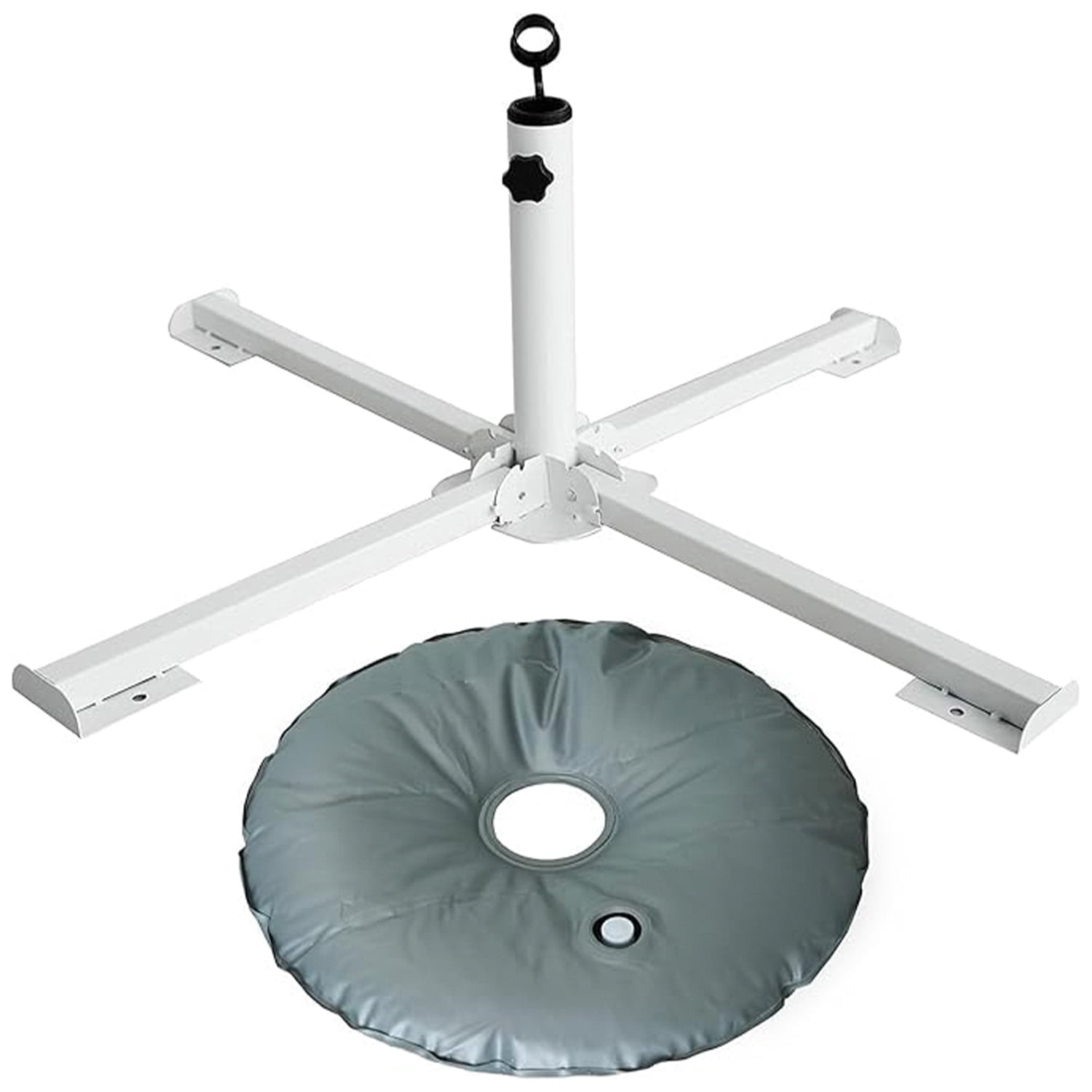 AMMSUN Beach Umbrella Stand Foldable Umbrella Holder Base for Backyard Garden patio with Weight water Bag -white