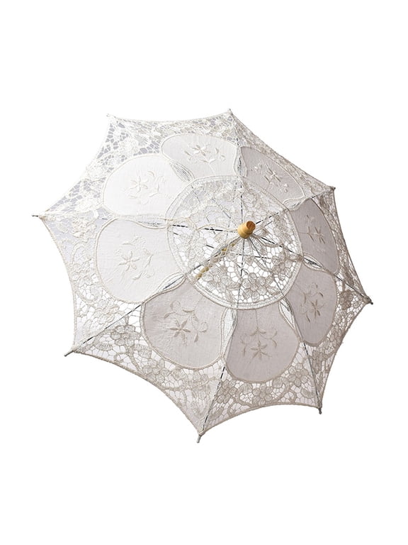 Umbrella Category Product Title Party Bridal Sun Embroidered Lace Parasol for Photo Dancing Show Wedding Umbrella, Beige, One Size