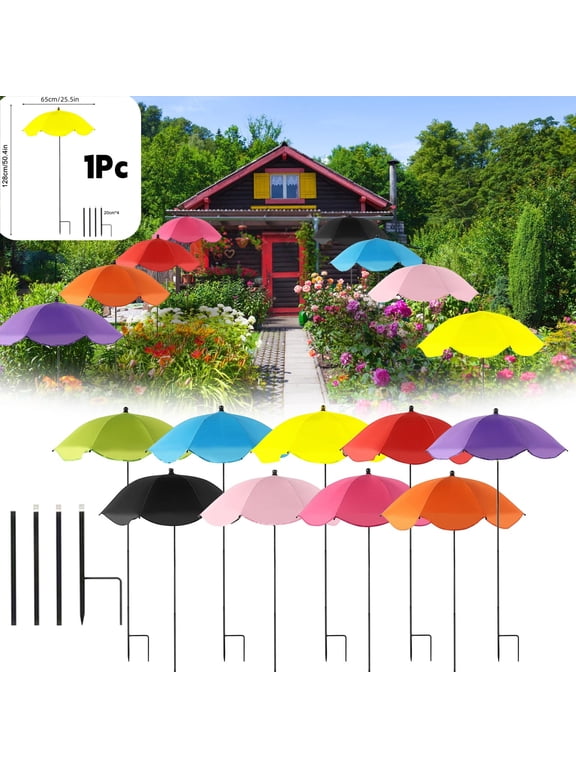 ,Clearance,Large Garden Parasol With Plant Stake Outdoor Sunlight Shade And Rain Protection Umbrella For Potted Plants