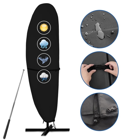 Lcogd 420D Waterproof Patio Umbrella Cover 8'-12', Outdoor Dustproof Universal Umbrella Cover with Support Rods