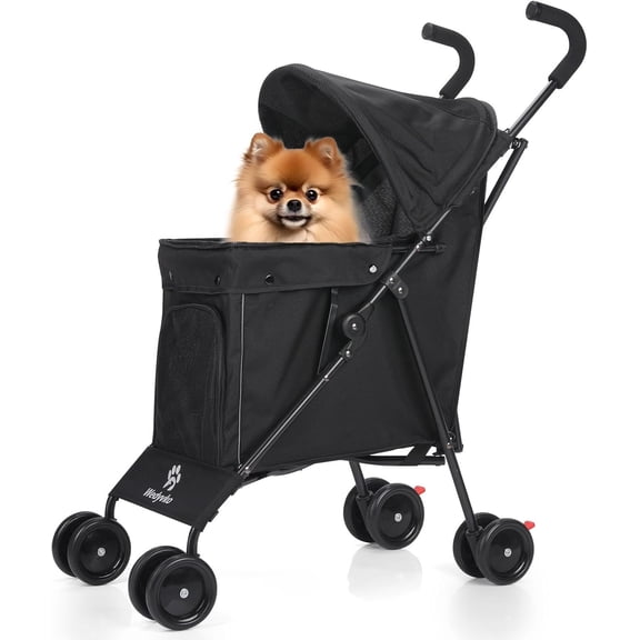 Umbrella Dog Stroller, 4 Wheels Pet Strolling, Foldable Carrier Pet Stroller for Small Dogs Cats, with Carrying Strap and Cup Holder, Dog Poop Bags & Dispenser, Up to 33 lbs, Dark Green