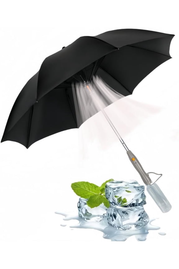 Umbrella with Fan & Mist Spray - Rechargeable UV Protective Cooling Umbrella for Patio, Beach, Travel | Portable Misting System & Detachable Water Bottle Included
