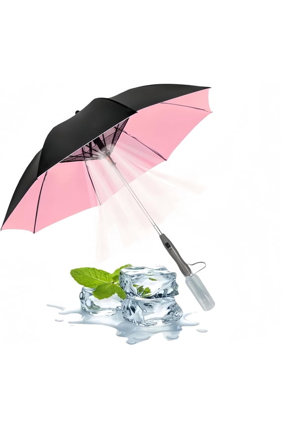 Umbrella with Fan & Mist Spray - Rechargeable UV Protective Cooling Umbrella for Patio, Beach, Travel | Portable Misting System & Detachable Water Bottle Included