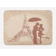 thumbnail image 1 of Umbrella Girl Bath Mat, Couple Kissing with Eiffel Tower on the Background, Plush Bathroom Decor Mat with Non Slip Backing, 29.5" X 17.5", Chocolate Pale Mustard, by Ambesonne, 1 of 2