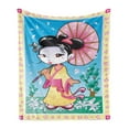 thumbnail image 1 of Umbrella Girl Soft Flannel Fleece Throw Blanket, Colorful Cartoon Style Illustration of Geisha, Cozy Plush for Indoor and Outdoor Use, 60" x 80", Deep Sky Blue Multicolor, by Ambesonne, 1 of 5