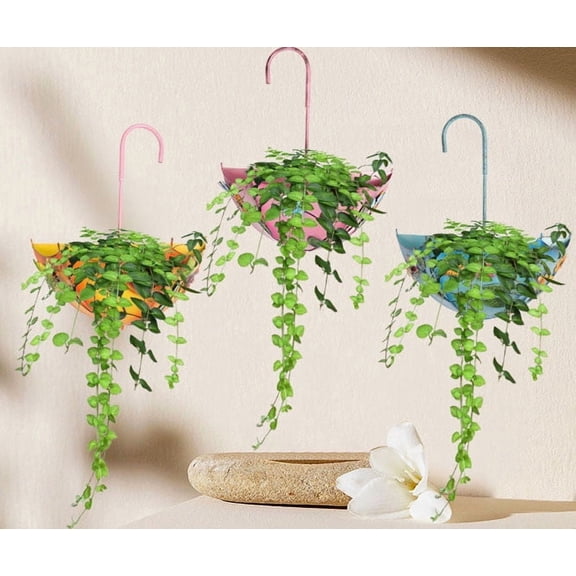 Umbrella Hanging Planter, Iron Art No Drill Wall Mounted Flower Pot, Rustproof Sturdy Decorative Succulent Basket for Patio Balcony Living Room Garden Fence