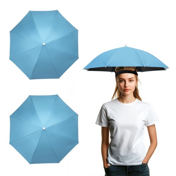 Uxcell Umbrella Hat, Fishing Hat Hands Free Waterproof Adjustable Sun Rain Cap Hat with Elastic Band Fit for Camping Sky Blue