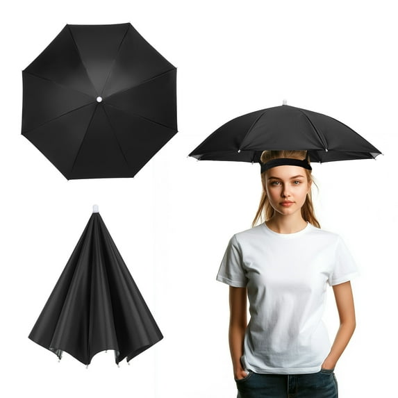 Uxcell Umbrella Hat, Fishing Hat Hands Free Waterproof Adjustable Sun Rain Cap Hat with Elastic Band Fit for Fishing Black