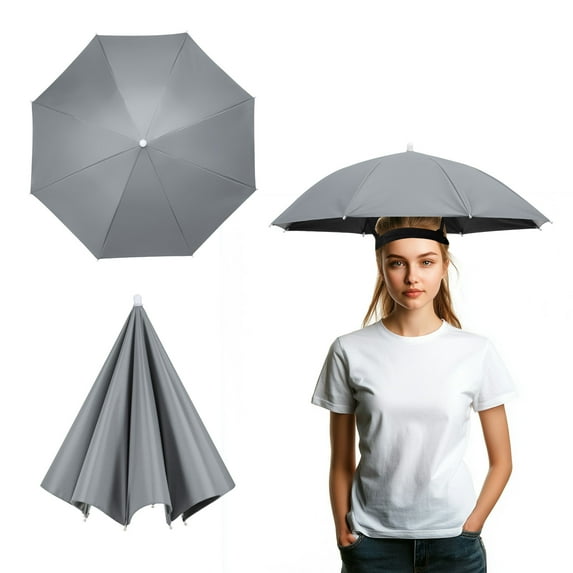 Uxcell Umbrella Hat, Fishing Hat Hands Free Waterproof Adjustable Sun Rain Cap Hat with Elastic Band Fit for Fishing Gray