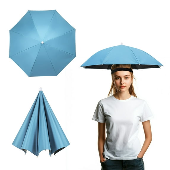 Uxcell Umbrella Hat, Fishing Hat Hands Free Waterproof Adjustable Sun Rain Cap Hat with Elastic Band Fit for Fishing Sky Blue
