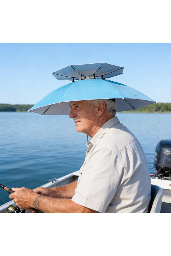 Umbrella Hat,Foldable Double-layer Head Mounted Umbrella Hat,Breathable Sun Protection Outdoor Activity Hat,Suitable for Fishing,Camping and Hiking