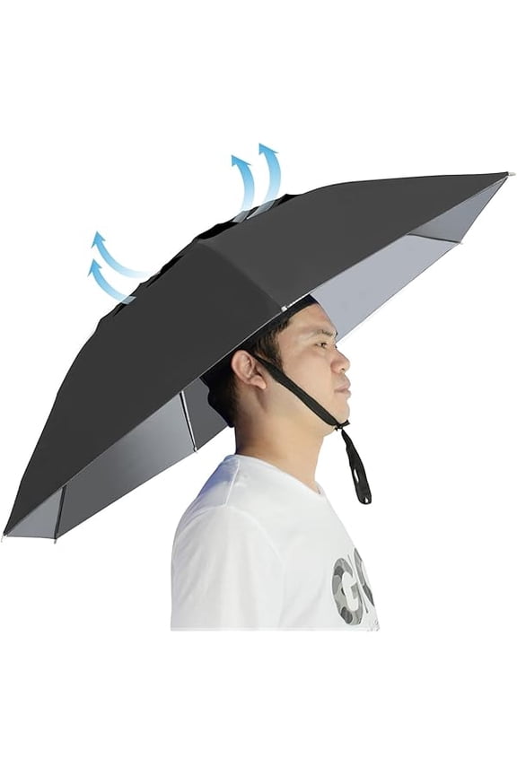 Umbrella Hat Folding Adjustable Sun Rain Cap, 37.4 UPF 50+ UV Protection Large Hands Free Umbrellas, 7-Ribs Waterproof Headwear for Fishing Gardening Golf Sunshade Outdoor