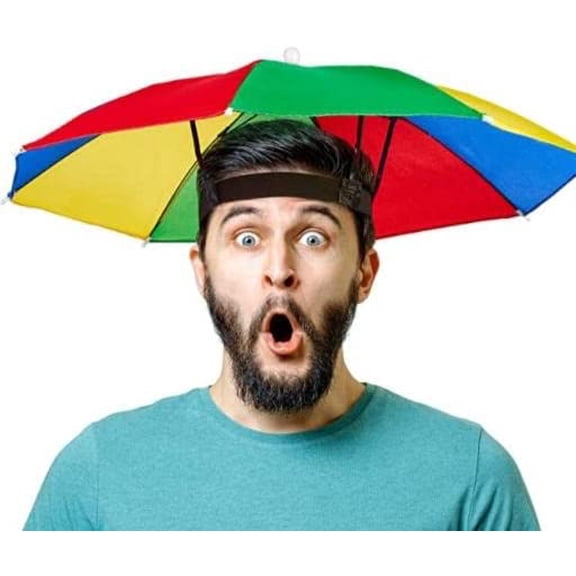 Umbrella Hat, Multi-colored, 85 cm Canopy, Universal Adult Size, Foldable, Rain & Sun Protection