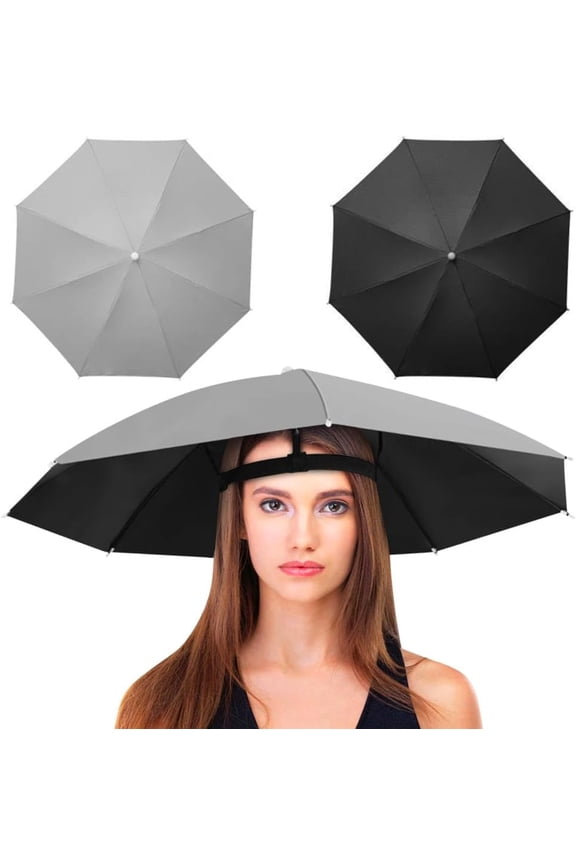 Umbrella Hat Pack of 2 -Fishing Umbrella Hat Folding Adjustable Sun Rain Cap,Anti-UV Waterproof Hands Free Umbrellas