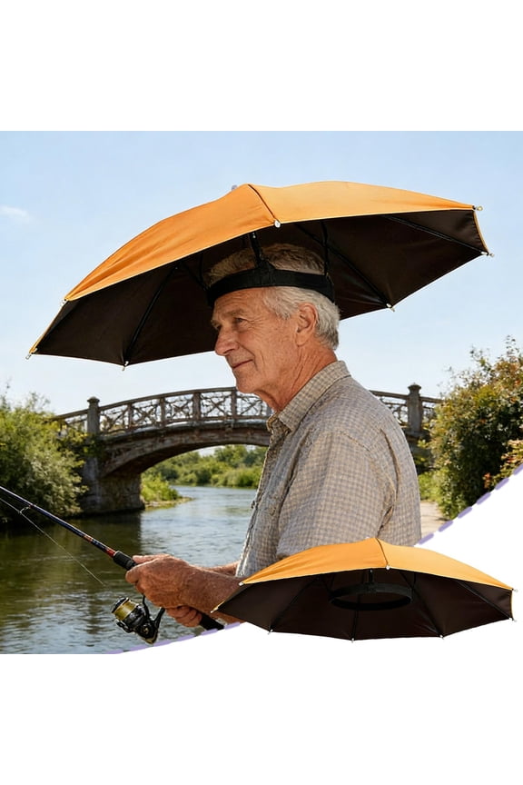 Umbrella Hat for Sun Protection & Rain | Hands-Free Fishing & Outdoor Hat | Adjustable Headband Sunshade for Hiking, Gardening, Beach | 27 Inch Wide Brim Waterproof Polyester Sun Hat
