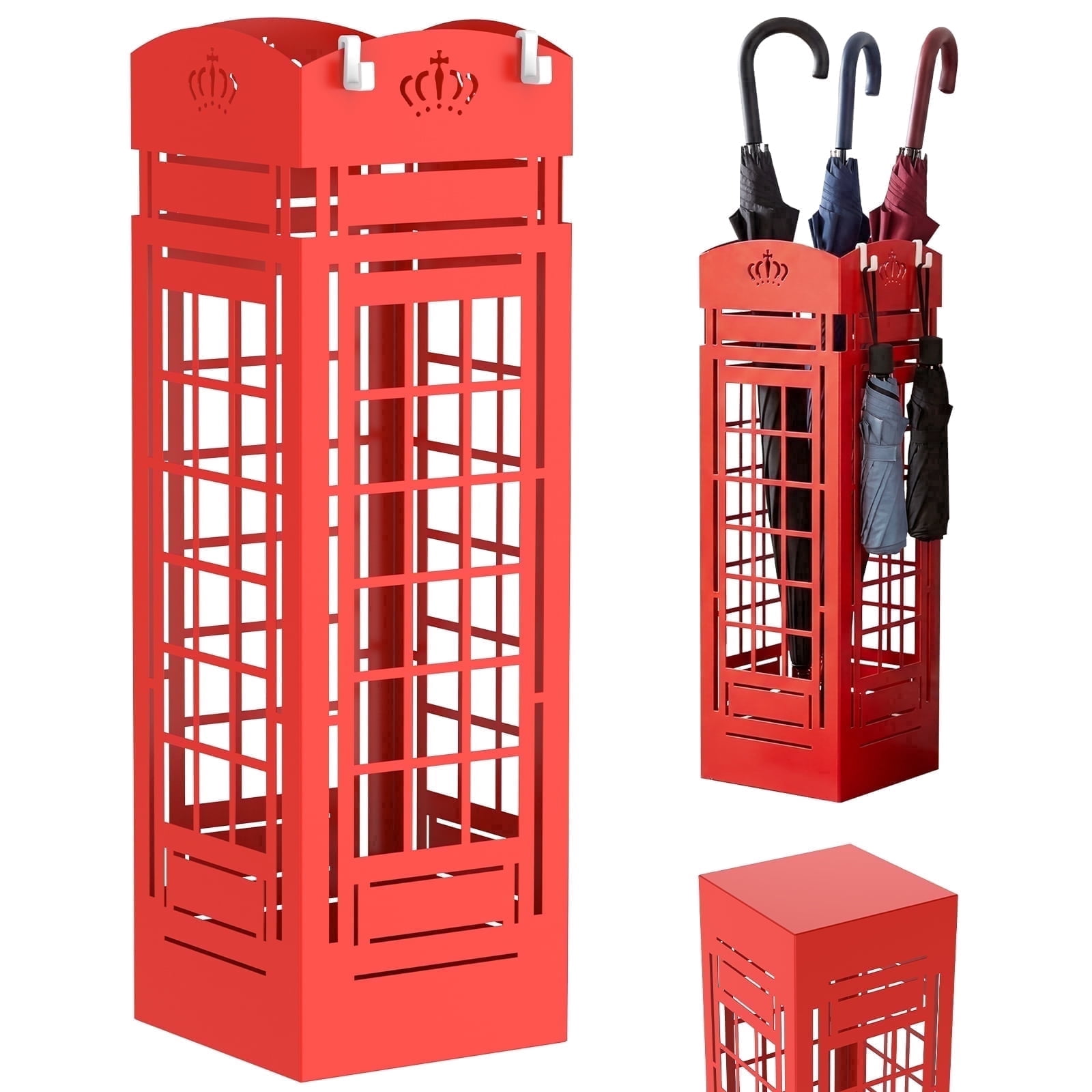19.5" Tall Umbrella Stand, Metal Freestanding Umbrella Holder for Canes and Entryway Organization, Rustproof Cutout Design, Red
