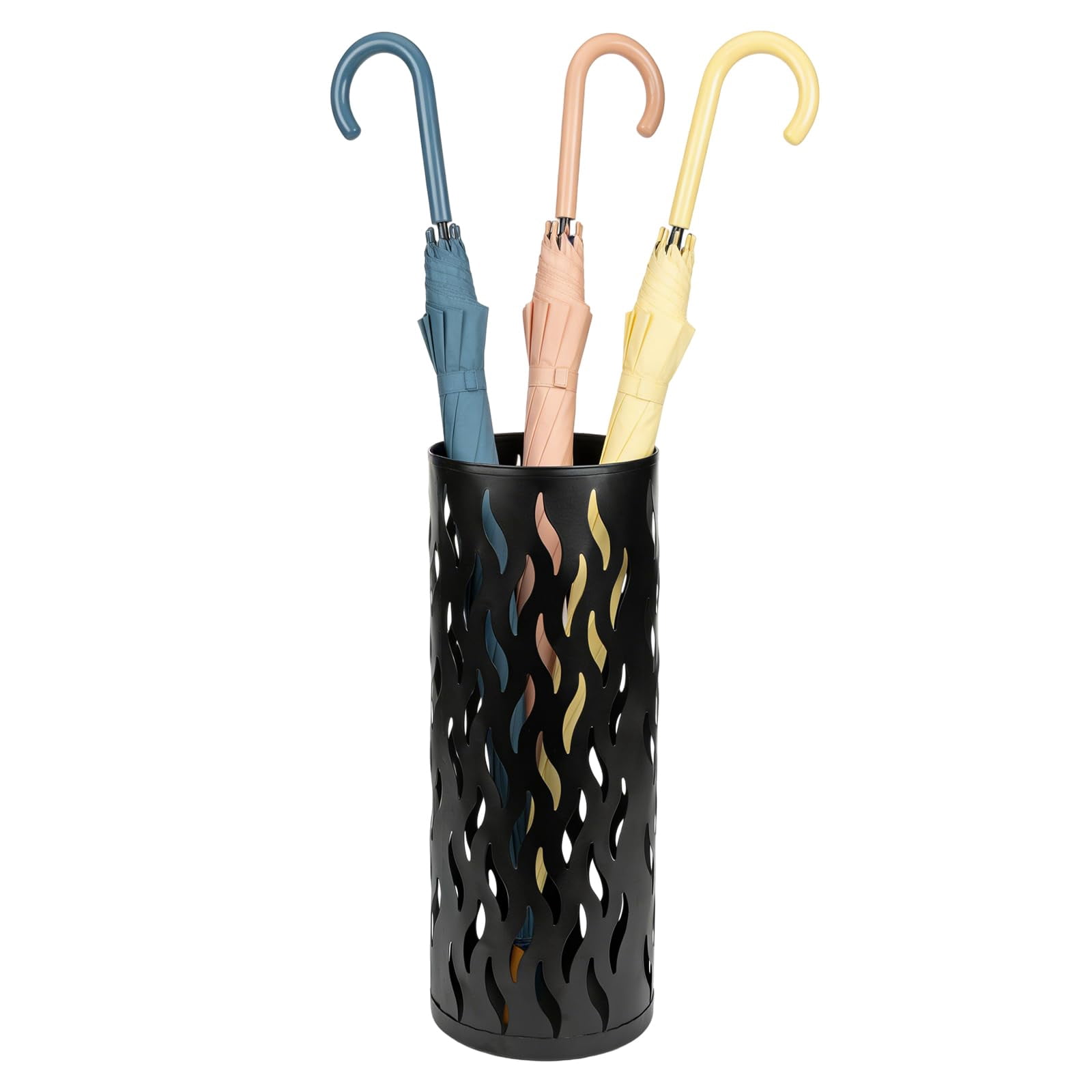 Umbrella Holder, Metal Umbrella Stand for Entryway, Umbrella Storage Rack with 4 Hooks Decor, Home, Office,5.8 × 5.8 × 16.4 (Black)