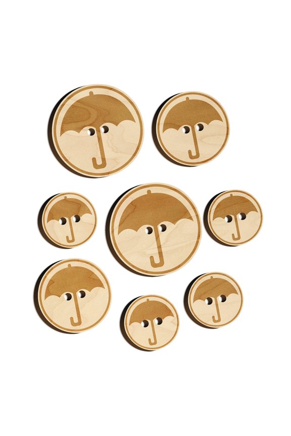 Umbrella Keep Dry Icon Wood Buttons for Crochet Knitting Sewing DIY Craft - 0.75 Inch Small (12pcs)