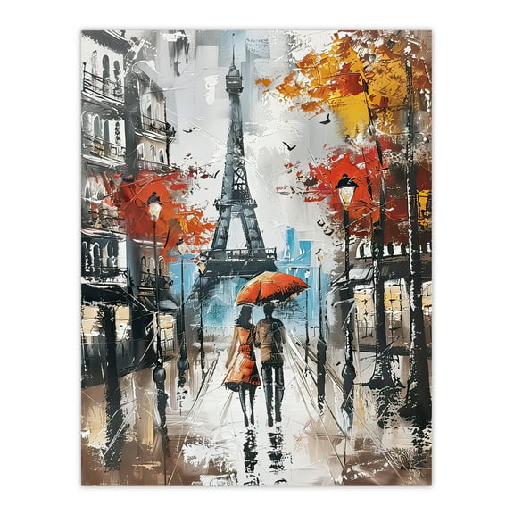 Umbrella Lovers Abstract Autumn Paris Cityscape Living Room Large Wall Art Poster Print Thick Paper 18X24 Inch