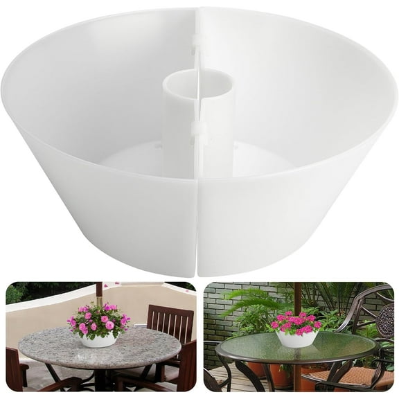 Umbrella Planter-Patio Table Flower Pot with Umbrella Hole-White Half-Circle Planter Pots for Indoor Outdoor Patio Table Garden Home Plants