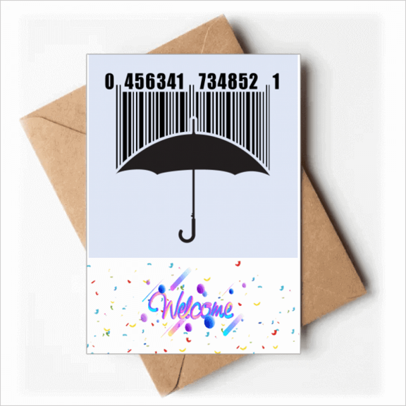 Umbrella Rain Bar Code Art Deco Fashion Welcome Back Greeting Cards Envelopes Blank