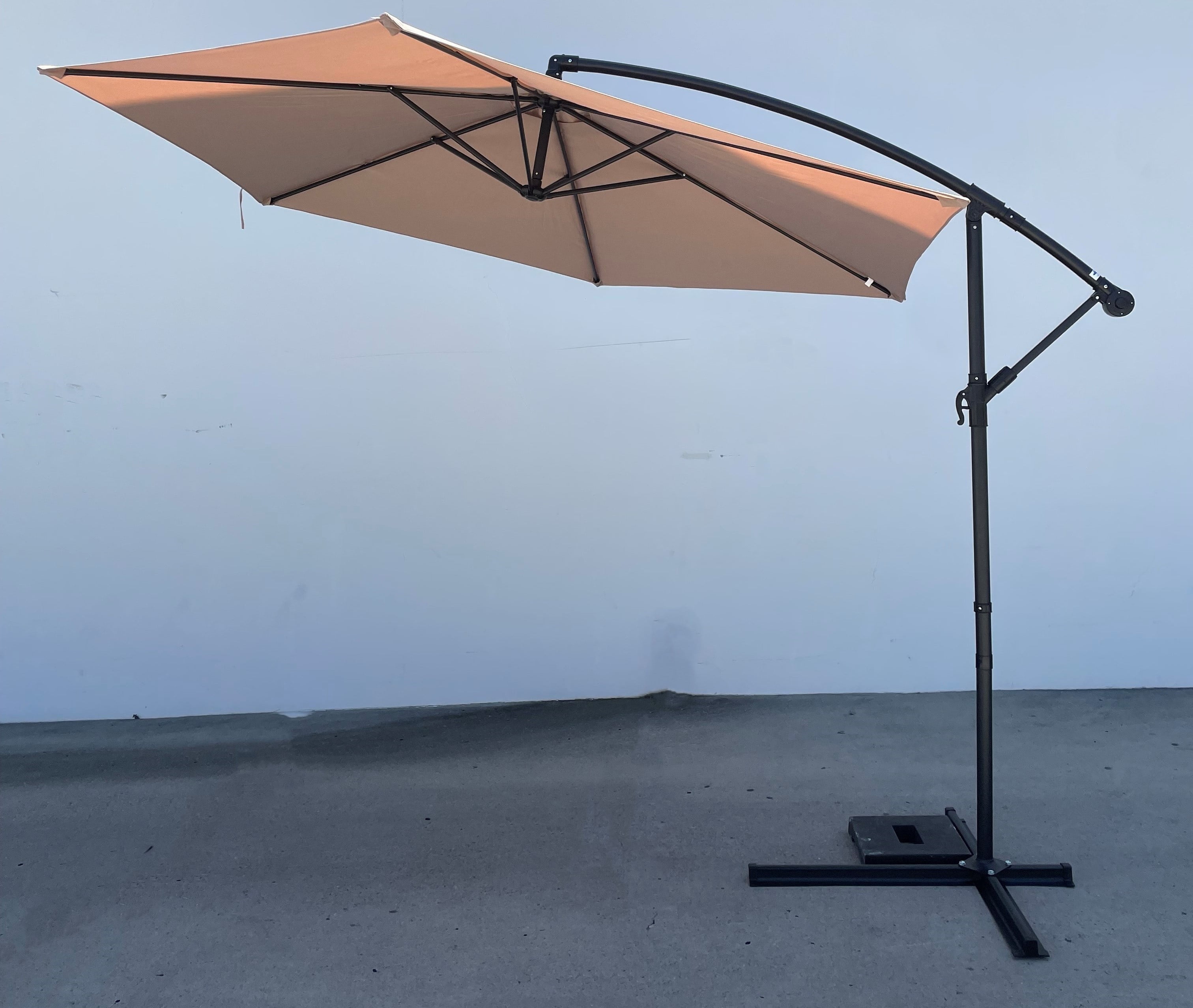 Beige 10' Cantilever Patio Umbrella with Black Metal Stand