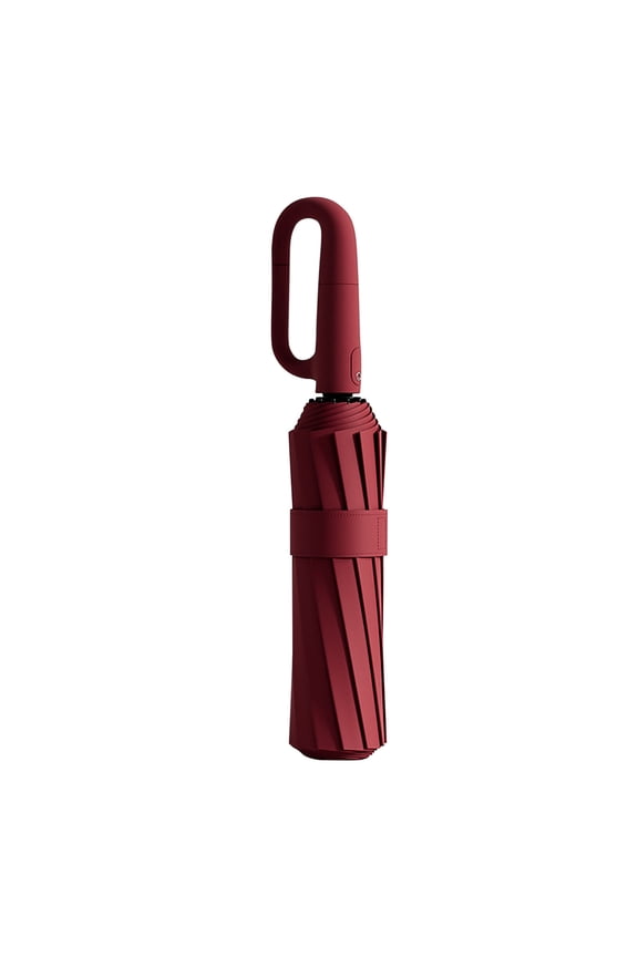 Windproof Reverse Automatic Travel Umbrella with Reflective Strip and Secure Ring Buckle for Rain and Sun
