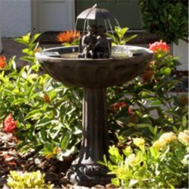 Aged Bronze Solar Powered Fountain with Boy and Girl Reading