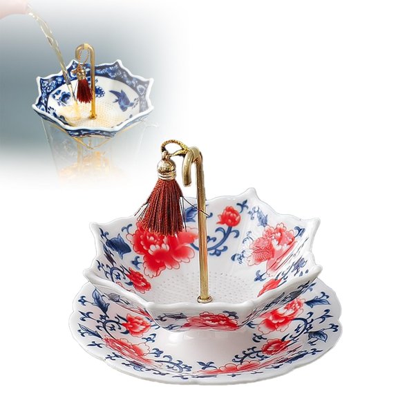 Umbrella Shape Ceramic Tea Strainer, Umbrella Tea Infuser, Chinese Blue & White Porcelain Loose Leaf Filter with Rotating Design, Multi-Purpose Tea Infuser for Kung Fu/Coffee/Brewing (2 Set)