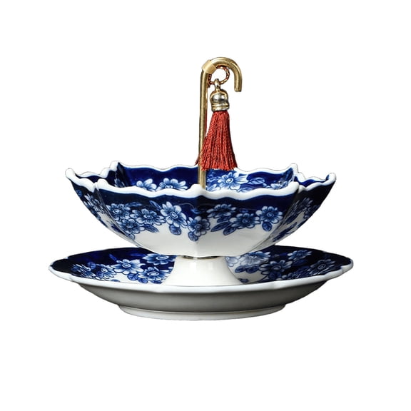 Umbrella Shaped Ceramic Tea Strainer, Blue And White Porcelain Loose Leaf Filter, Rotating Multifunctional Infuser for Tea Cup, Coffee Mug and Home Tea Set Accessory