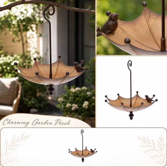 Umbrella-Shaped Metal Bird Feeder with Inverted Canopy Design for Rain Protection, Open Airy Structure for Easy Bird Access, Ideal for Gardens Patios Balconies Courtyards