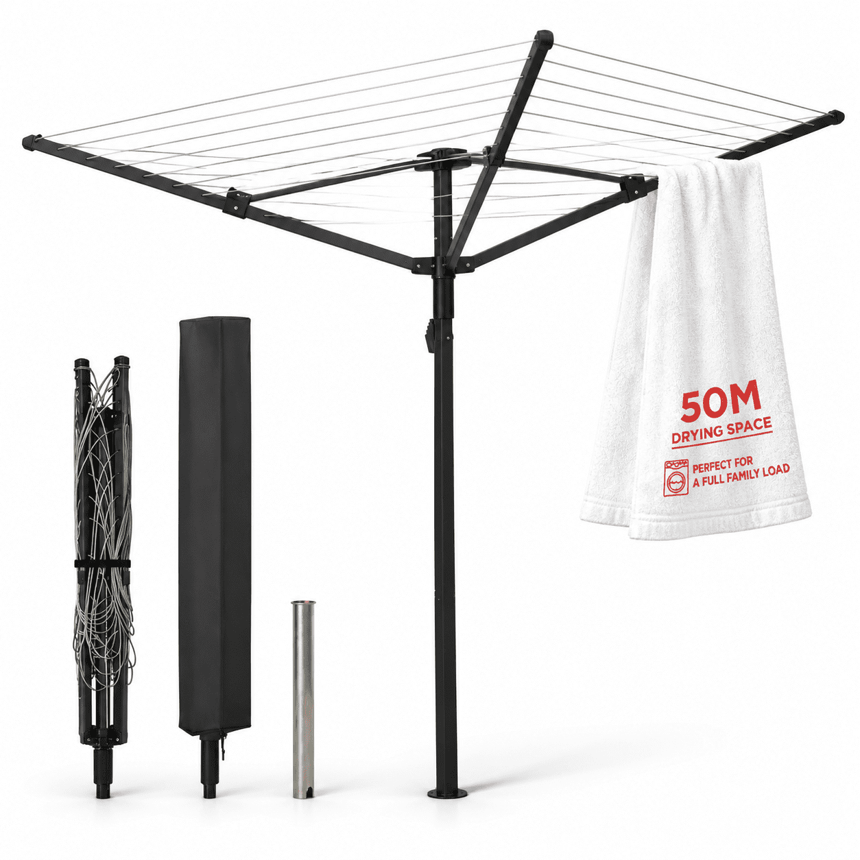 Umbrella-Shaped Outdoor Rotary Retractable Clothes Drying Rack, 4 Arms ...