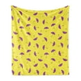 thumbnail image 1 of Umbrella Soft Flannel Fleece Throw Blanket, Print of Colored Rain Accessory Patterns Along Retro Design Seasonal Art, Cozy Plush for Indoor and Outdoor Use, 50" x 70", Yellow and Violet, by Ambesonne, 1 of 5