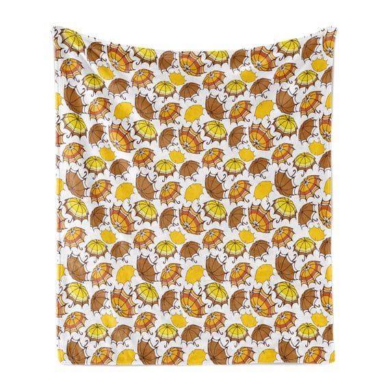 Umbrella Soft Flannel Fleece Throw Blanket, Striped Parasols with Bent Crook Handles in Earth Tones Cartoon Style, Cozy Plush for Indoor and Outdoor Use, 60" x 80", Brown Yellow Orange, by Ambesonne