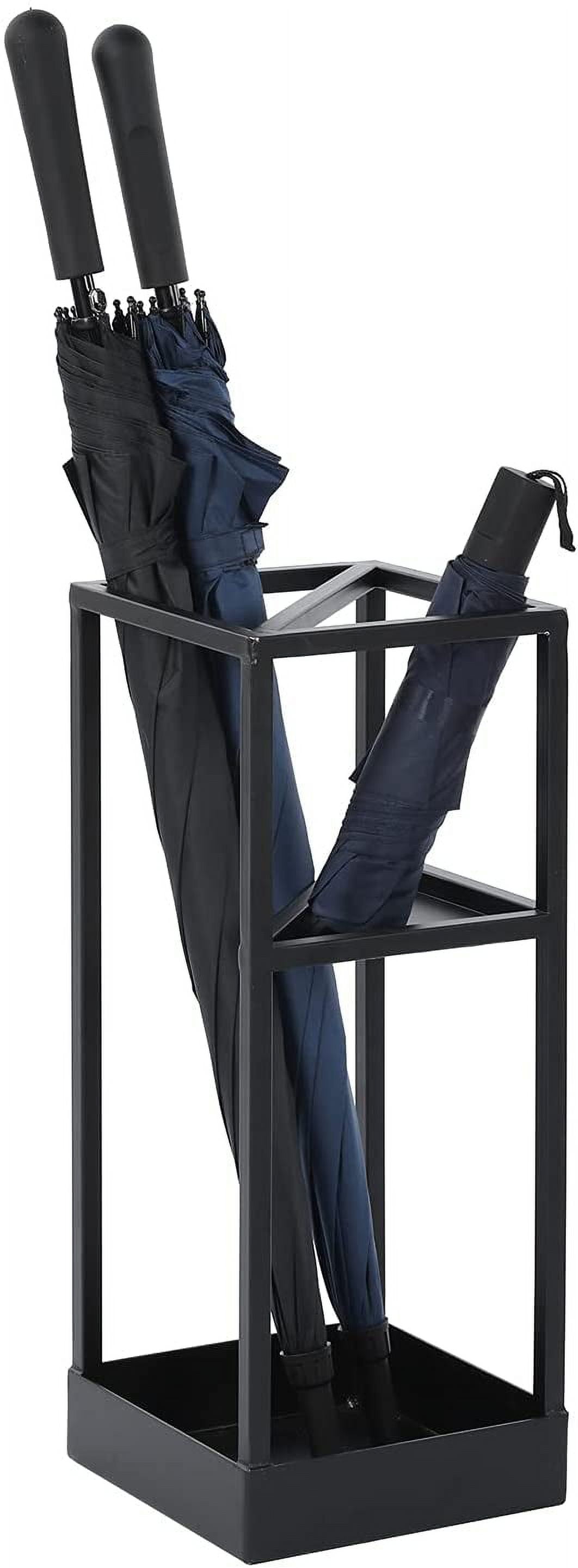 Umbrella Stand,Umbrella Holder for Entryway,20 Inch Tall Modern Metal Geometric Freestanding Umbrella Rack or Cane Holder with Shelf for Small Umbrellas and Bottom Drip Tray (Black)