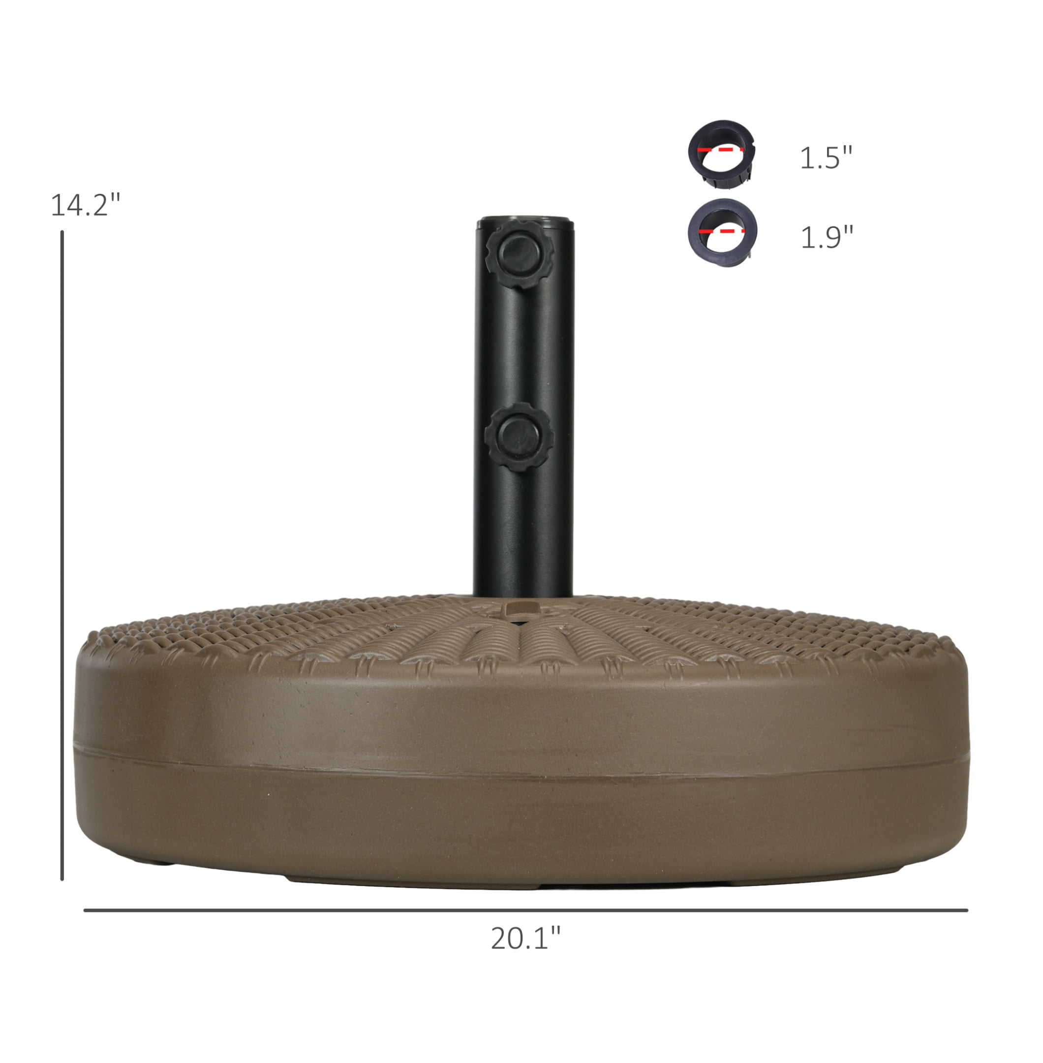 Umbrella Stand for 1.5" or 2" Umbrella Poles, Round Fillable Umbrella Base for Outdoor, Lawn, Deck, Brown
