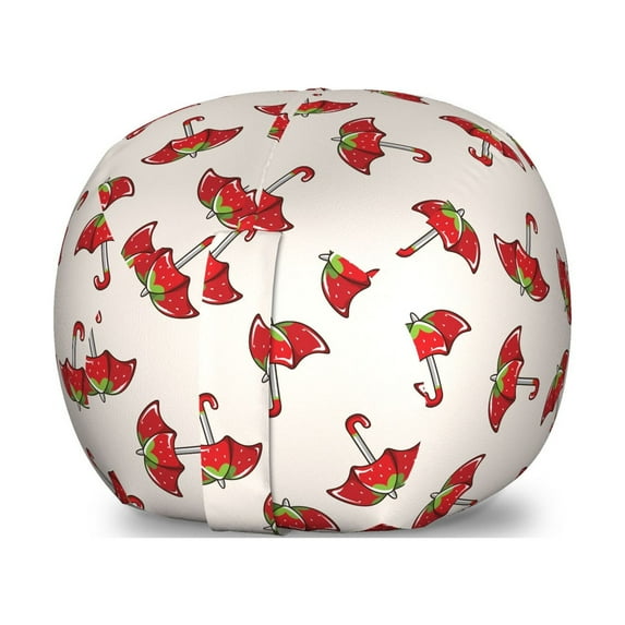 Umbrella Storage Toy Bag Chair, Colorful Cartoon Drawing of Strawberry Ornamented Parasols on Plain Backdrop, Stuffed Animal Organizer Washable Bag, Large Size, Champagne Red, by Ambesonne