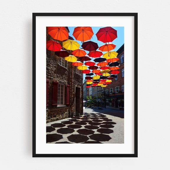 Umbrella Street in Quebec - Québec City Québec Canada Photography Street Photography City Architecture Travel Poster Black Framed Wall Art Print 16 x 24 inches